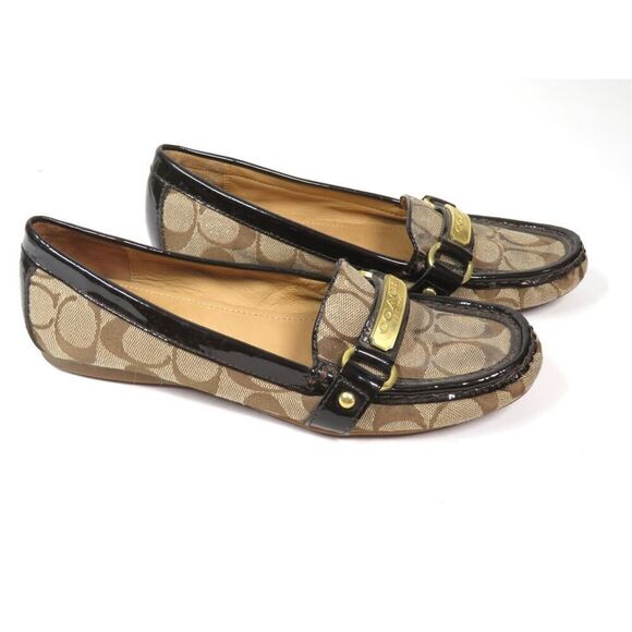 Coach Felisha Monogram Canvas Leather Signature Loafers Brown Slip On Women 7.5 - Picture 1 of 6